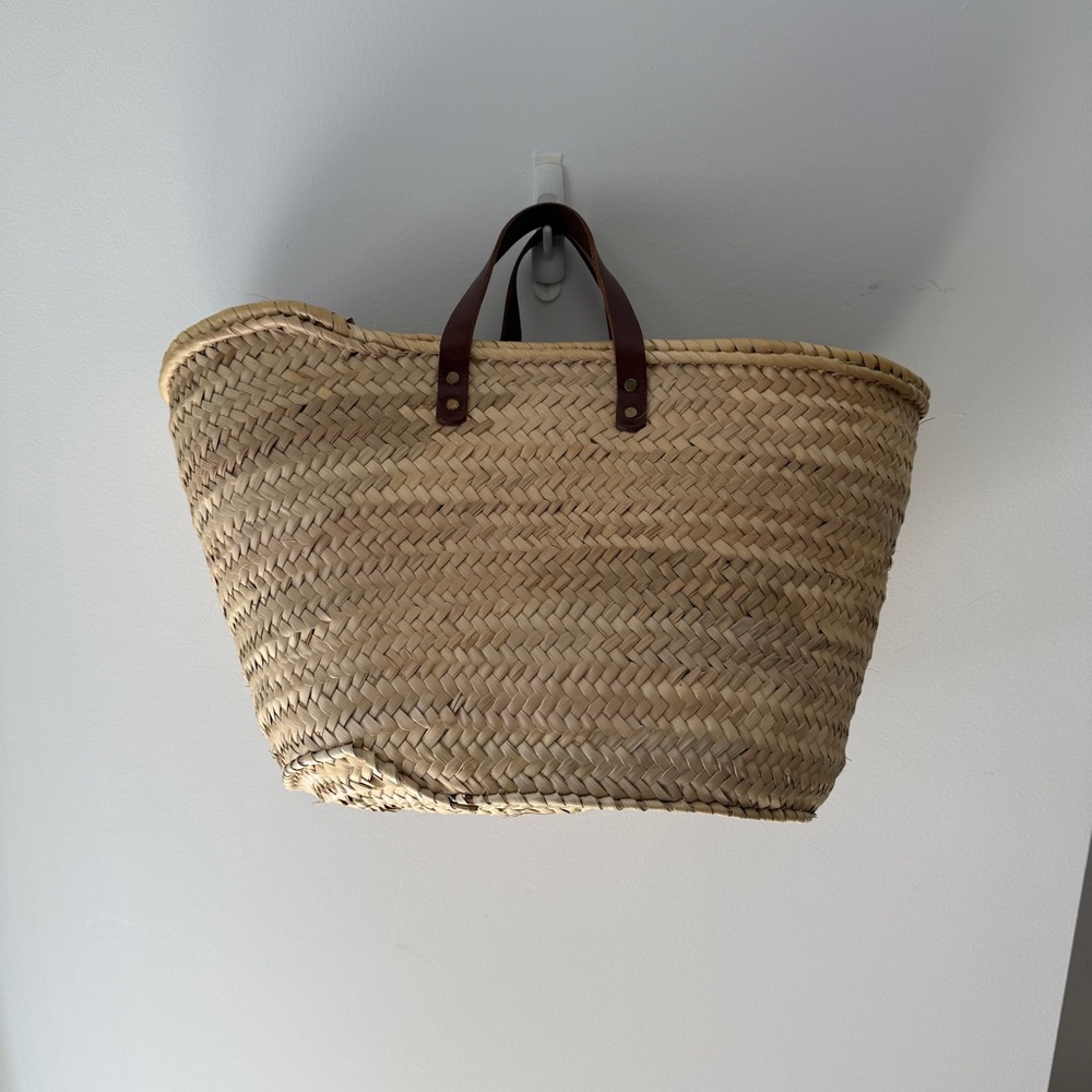 Tan and Brown Woven Straw Tote Bag with Leather Detail from Ibiza - Picture 3 of 4